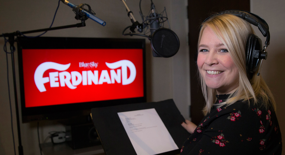 Emma recording her lines for Ferdinand in a studio