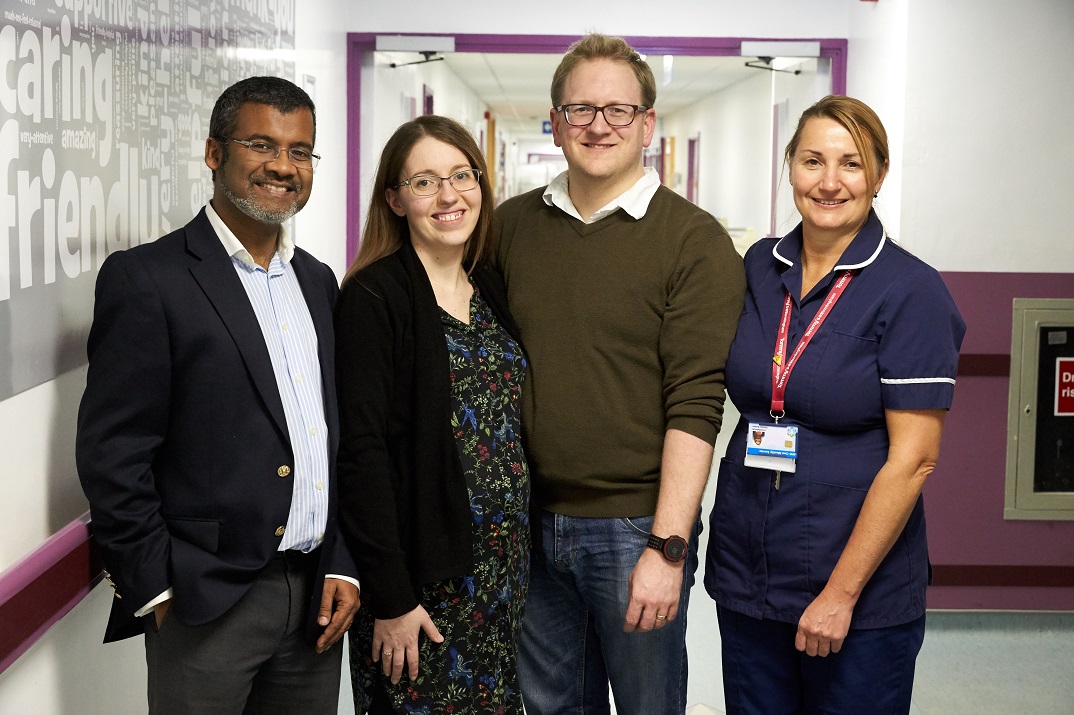 Professor Arri Coomarasamy with Charlotte and Kelvin Jay-Jones and Tommy's Research Midwife Debbie Bullen